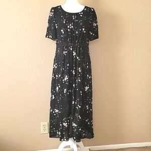 Koradior Womens Floral Crochet Lace Front Midi Dress